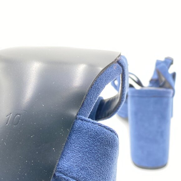 FSJ Blue Chunky High Heel Sandals Velvet Peep Toe Ankle Strap with Buckle Shoes - Picture 5 of 7